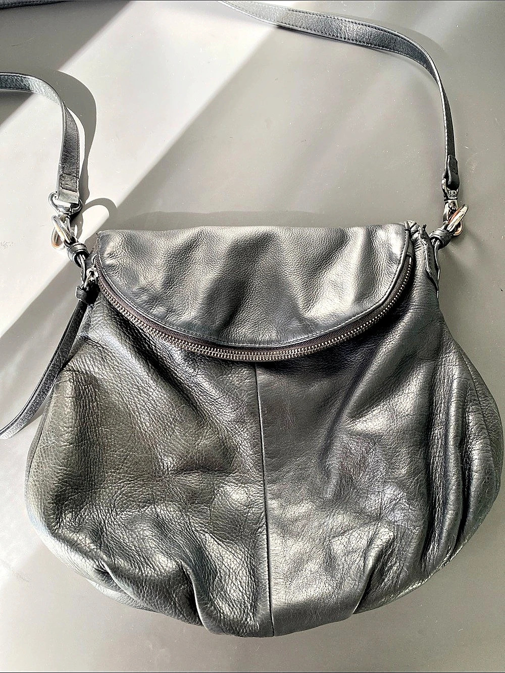Margot NY Black Soft Leather Slouchy Hobo Shoulder Bag Contemporary Minimal Chic